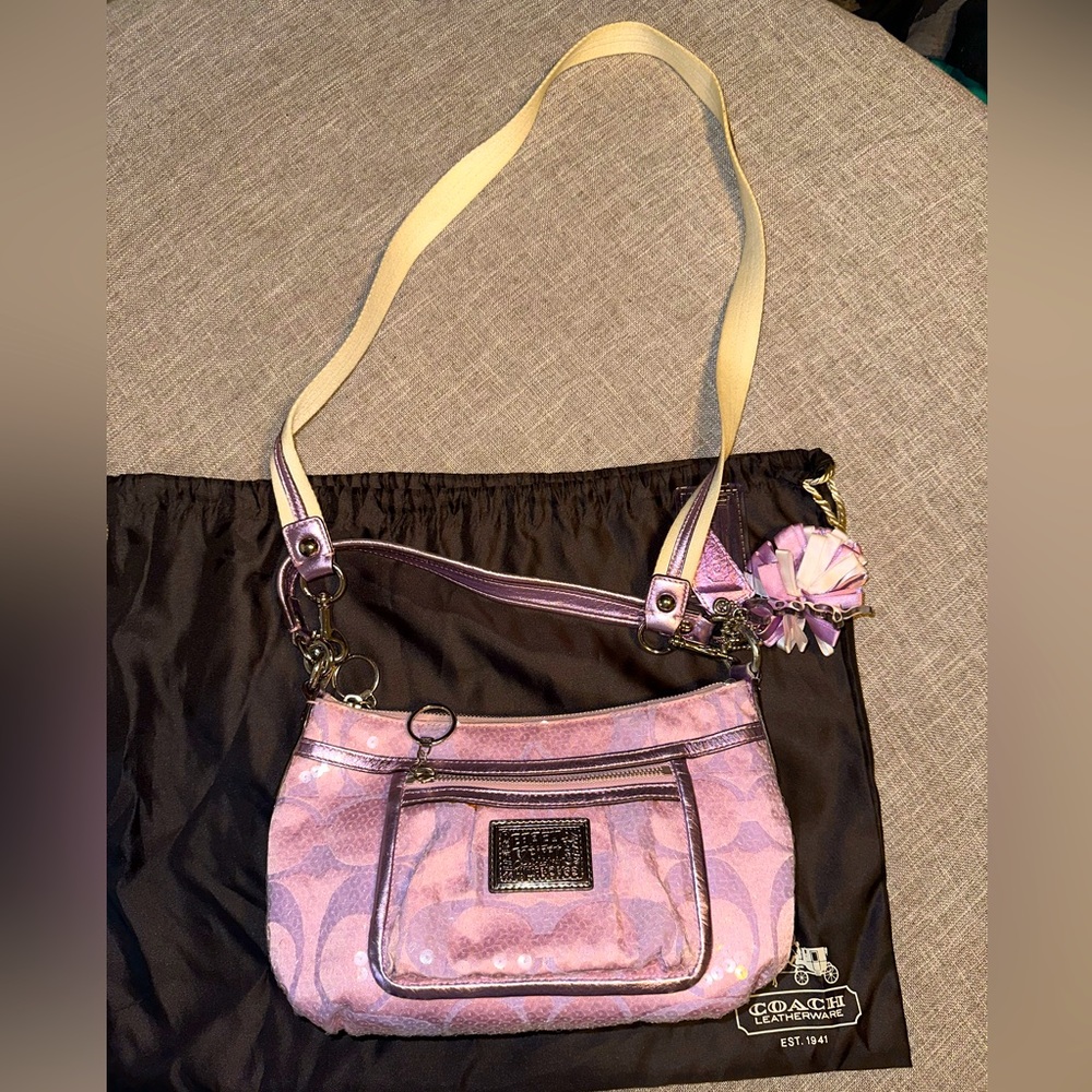 Pink/Lavender Sequin Coach Poppy Crossbody